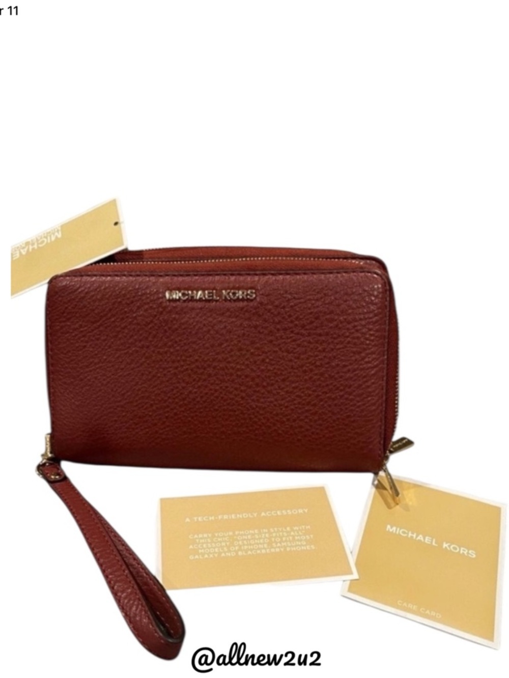 Michael Kors Adele Lg Flat MF Phone Case in Brick Pebble Leather Wristlet Strap